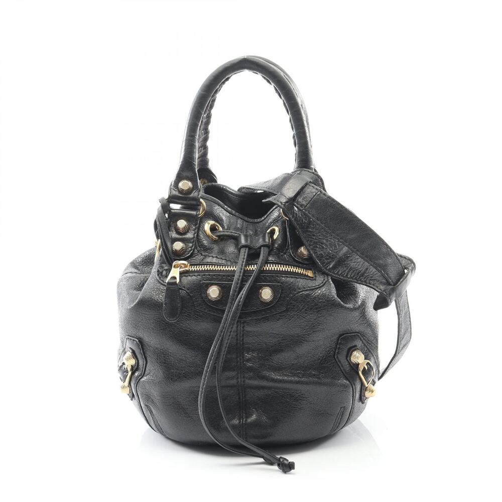 Balenciaga Giant Pom Handbag Leather Black